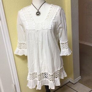 CUTE OPTIONS COTTON LACE TRIM TUNIC LG